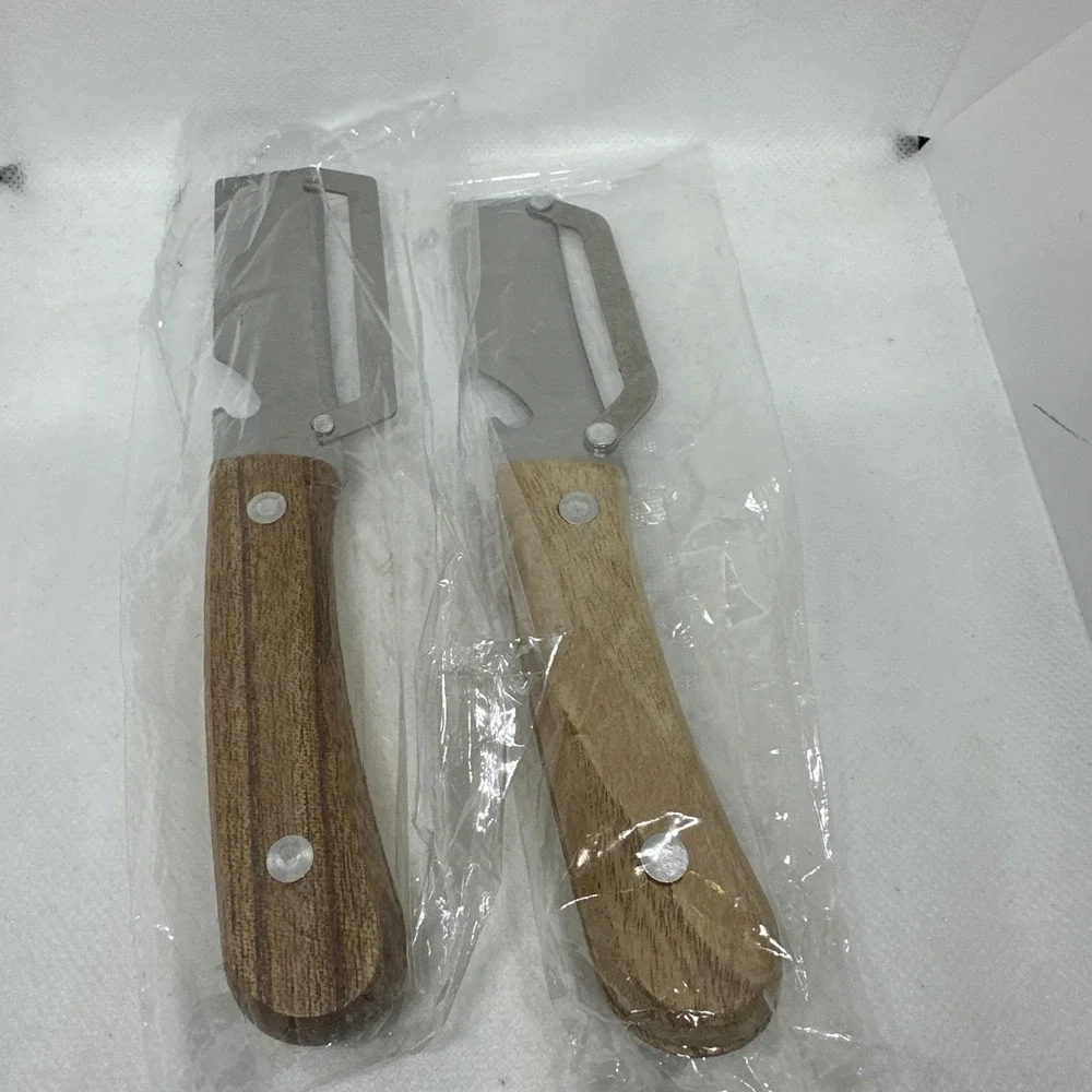 2 Pack 2 in 1 Multi Functional Vegetable Peeler with Bottle Opener Wooden Handle